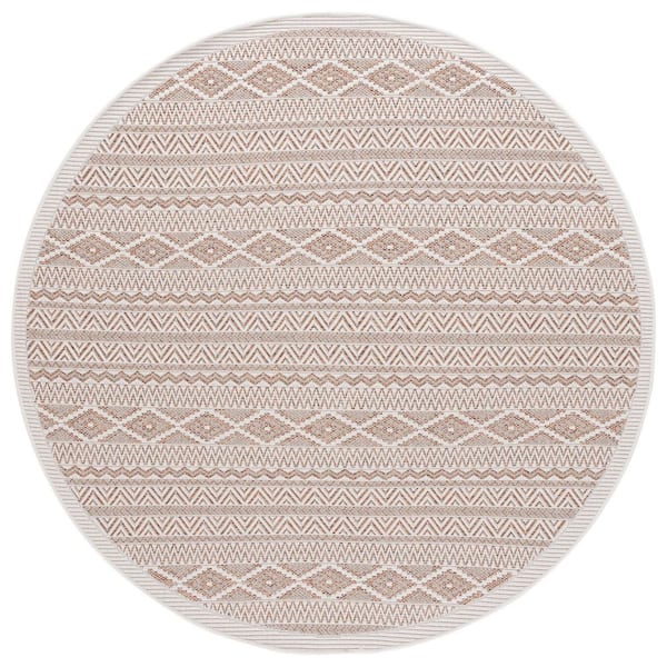 Wicker 7 ft. x 7 ft. Orange/Beige Geometric Striped Round Area Rug