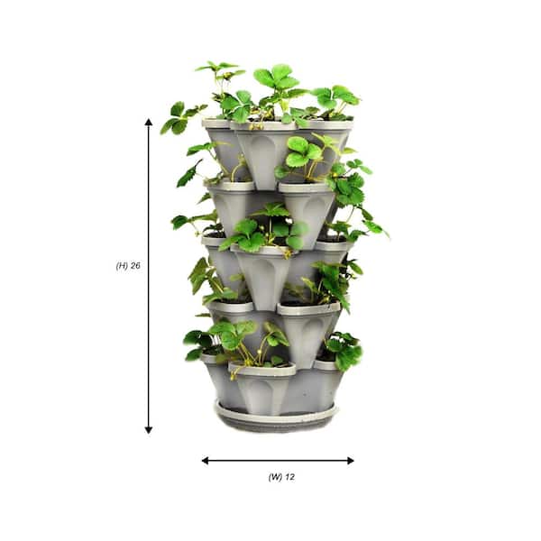 3 Tier Plastic Stackable 3 Pot Planters (Slate Blue)