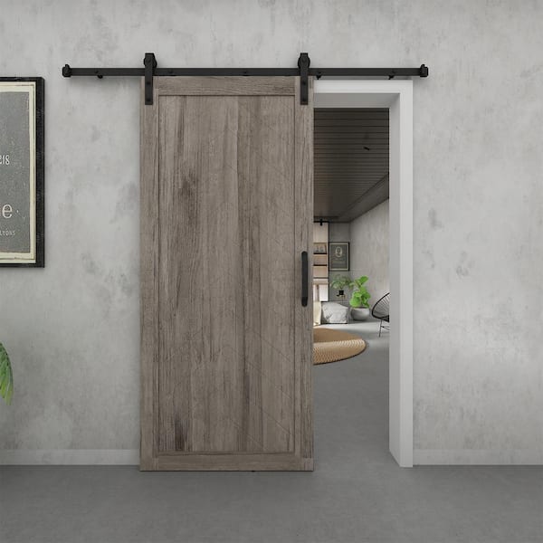 Herringbone 37 in. x 84 in. Grey Vinyl Finish MDF Sliding Barn Door Slab