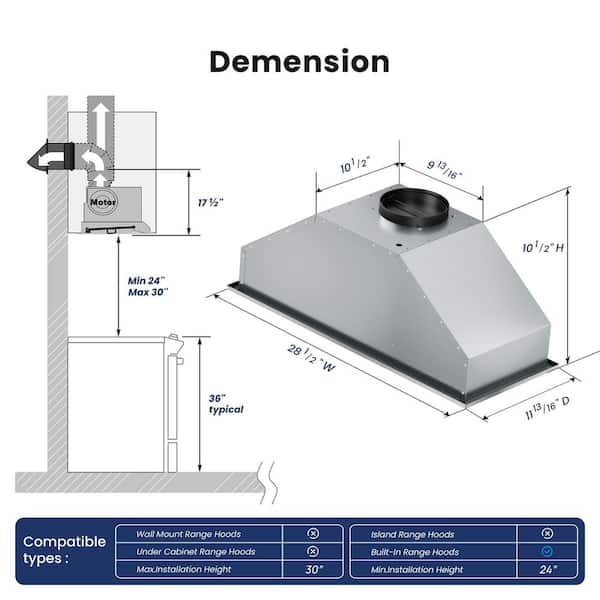30 in. 400 CFM Convertible Insert Range Hood with Efficiency LED in Stainless Steel