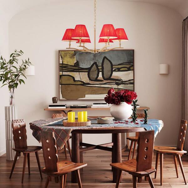 Rennnsan Tavre 31.5 in. 6-Light Brass Classic Chandelier with Red