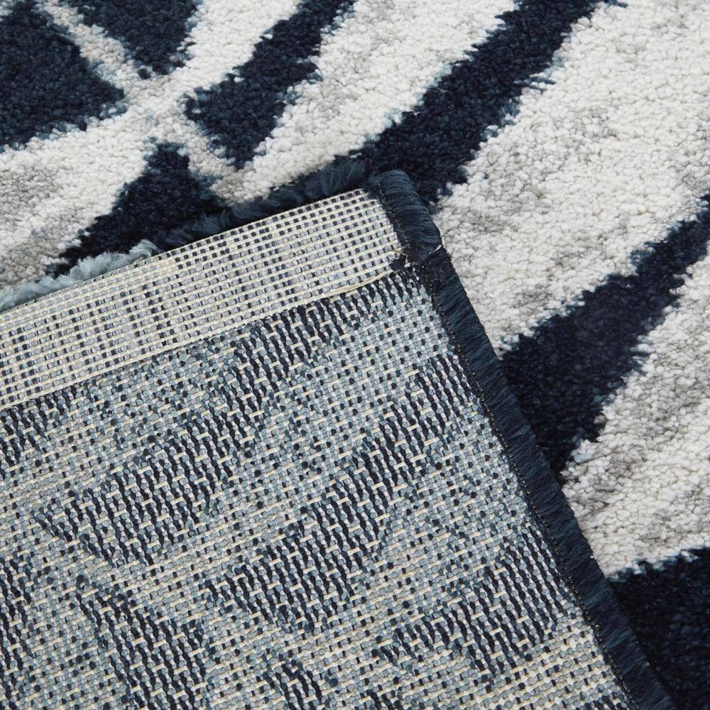 Navy and White Tropical High Pile Synthetic Area Rug