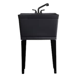 23.25 in. D x 22.88 in. W Freestanding Thermoplastic Black 19 Gal. Utility Tub with Black Legs and Black Pullout Faucet