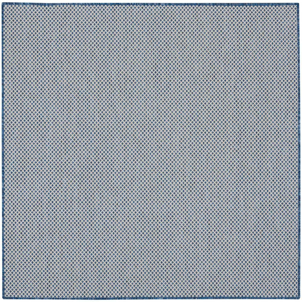 Nourison Courtyard Ivory Blue 5 ft. x 5 ft. Solid Geometric ...