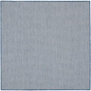 Courtyard Ivory Blue 5 ft. x 5 ft. Solid Geometric Contemporary Square Indoor/Outdoor Area Rug