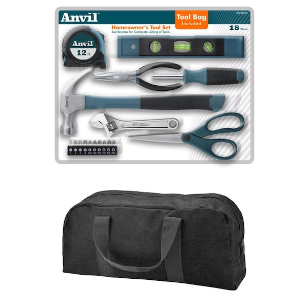 Anvil 18-Pieces Homeowner's Tool Set Includes Tool Bag