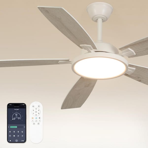 52 in. Indoor Wood Low Profile Propeller Flush Mount Ceiling Fan with Bright White Integrated LED with Remote Downrod
