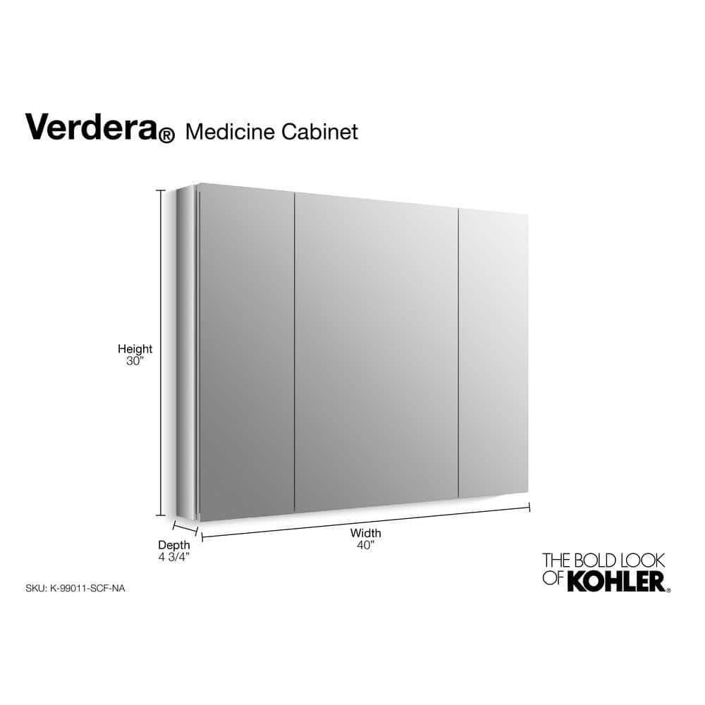 Verdera 40" Aluminum Tri-View Medicine Cabinet with Adjustable Shelves