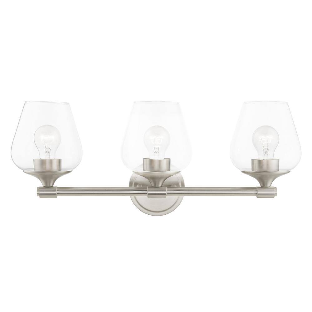 Brushed Nickel 3-Light Vanity Sconce with Clear Glass Shades