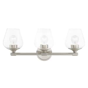 Hillbrook 23 in. 3-Light Brushed Nickel Vanity Light with Clear Glass