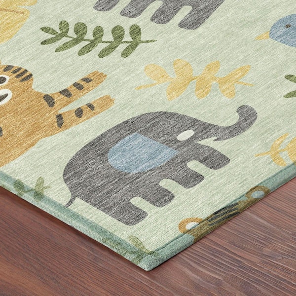 Chantille Machine Washable Indoor/Outdoor Abstract ACN2578 Mint 8 ft. x 8 ft. Round Rug
