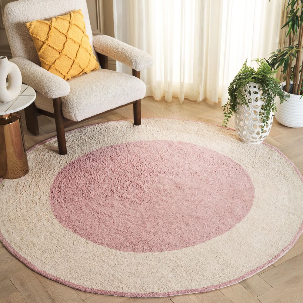 Easy Care 6 ft. x 6 ft. Ivory/Pink Two-Tone Solid Round Area Rug