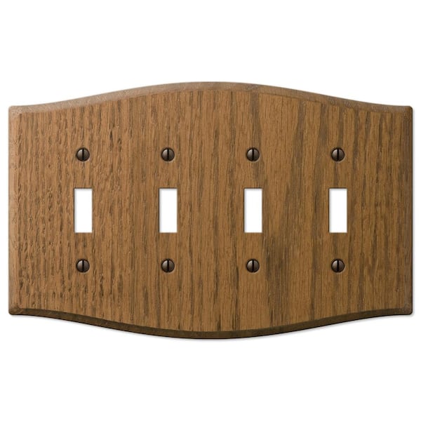 AMERELLE Country 4 Gang Toggle Wood Wall Plate - Medium Oak