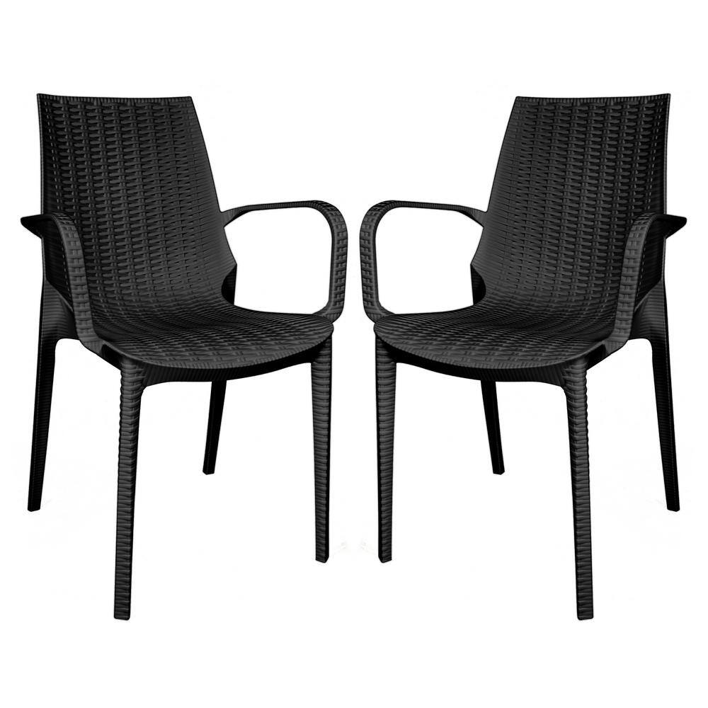 Kent 35'' Black Weave Design Polypropylene Outdoor Dining Chair - Set of 2