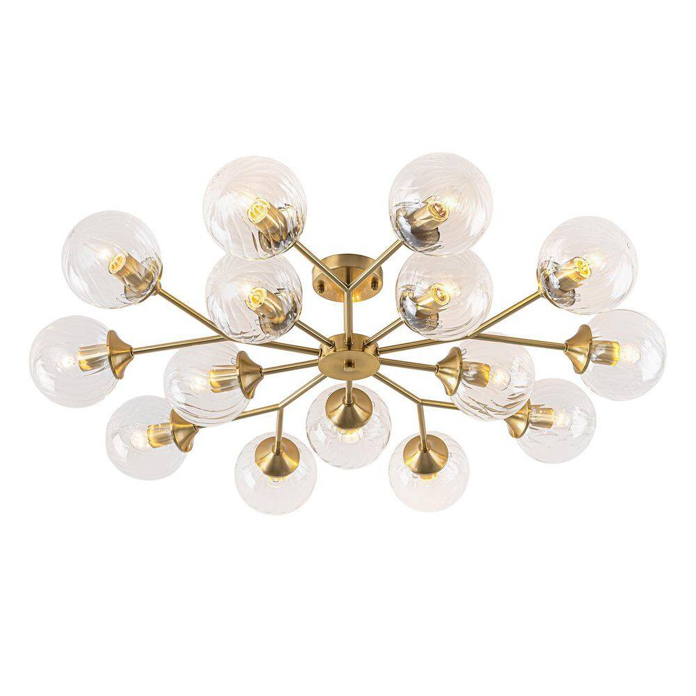 39.37in. 15-Light Sputnik Linear Modern Brushed Brass Bubble Glass Semi-Flush Mount for Living Room price history on PriceWatchPro