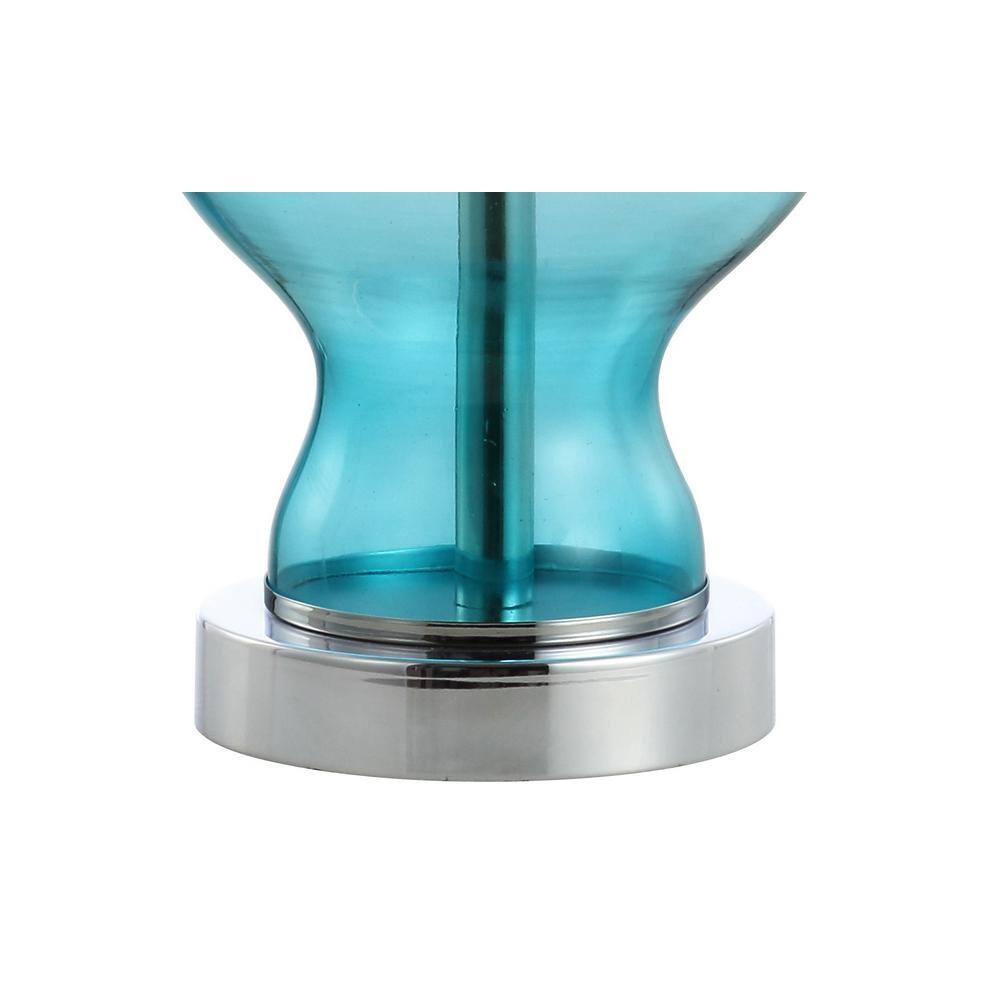Aqua Glass and Metal LED Table Lamp with White Drum Shade