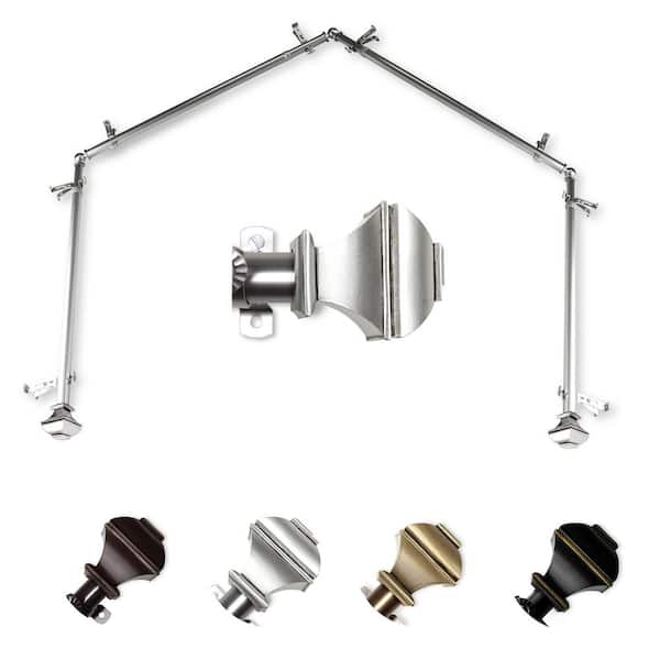 EMOH 13/16" Dia Adjustable 4-Sided Bay Window Curtain Rod 28 to 48" (each side) with Julianne Finials in Satin Nickel