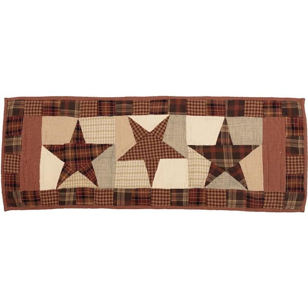 VHC BRANDS Abilene Star 13 in. W x 36 in. L Multi Burgundy Tan Dark Brown Primitive Star Geometric Quilted Cotton Table Runner