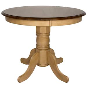 Brook 36 in. Round Distressed Two Tone Light Creamy Wheat with Warm Pecan Brown Wood Dining Table (Seats 4)