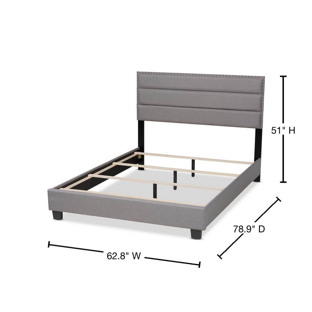 Grey Tufted Upholstered Queen Bed with Nailhead Trim
