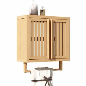 20 in. W x 8.5 in. D x 22 in. H Bathroom Storage Wall Cabinet with Shelf and Towels Bar in Neutral