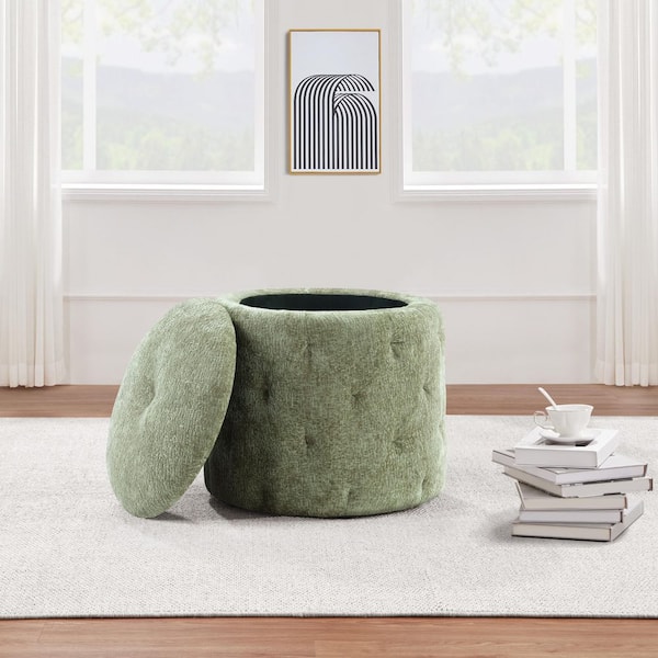 Erindale Spring Green Fabric Round Storage 18.5 in. Ottoman