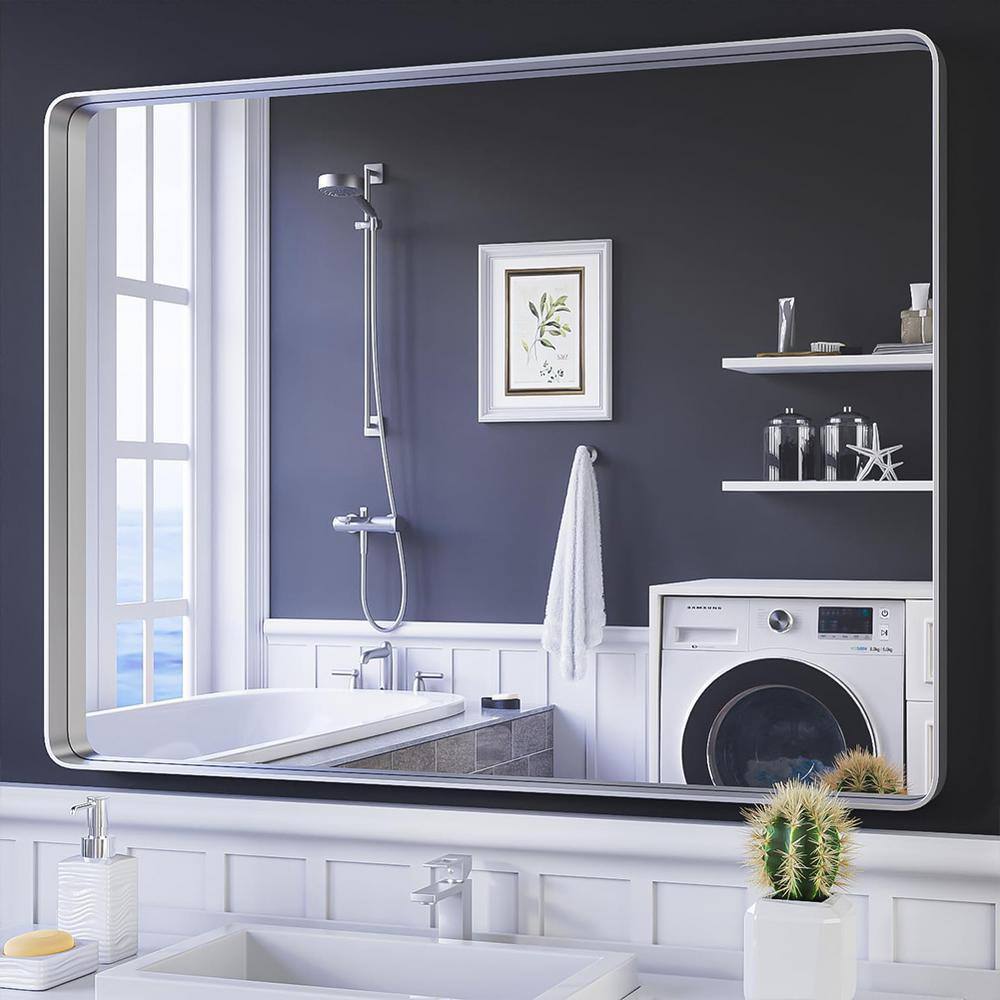 waterpar 48 in. W x 36 in. H Rectangular Aluminum Framed Wall Bathroom Vanity Mirror in Silver