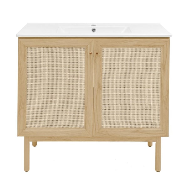 Classe 36 in. Freestanding Bathroom Vanity in Natural Oak with White Ceramic Sink Top