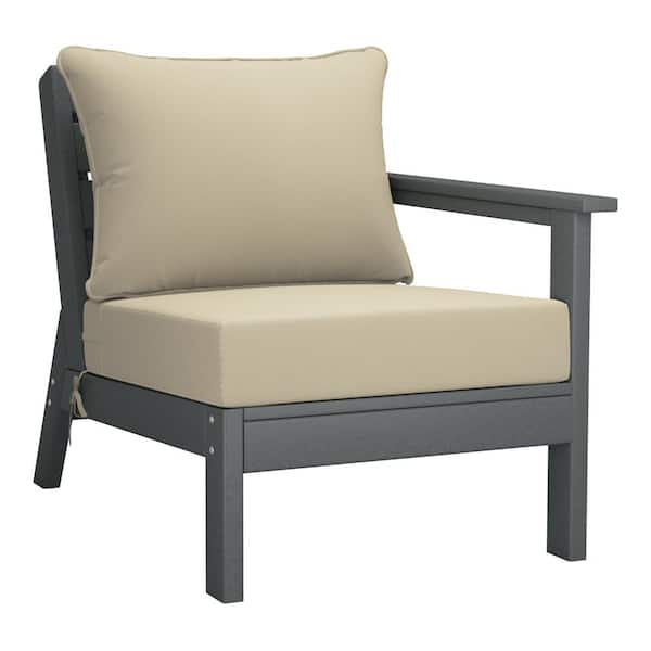 WESTIN OUTDOOR Birchwood Outdoor Patio Deep Seating Right Facing Arm HDPE Lounge Chair in Grey with Beige Cushions