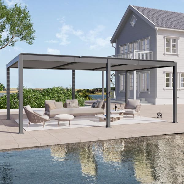 12 ft. x 20 ft. Modern All-Aluminum Pergola with Adjustable Louvered Roof, Grey