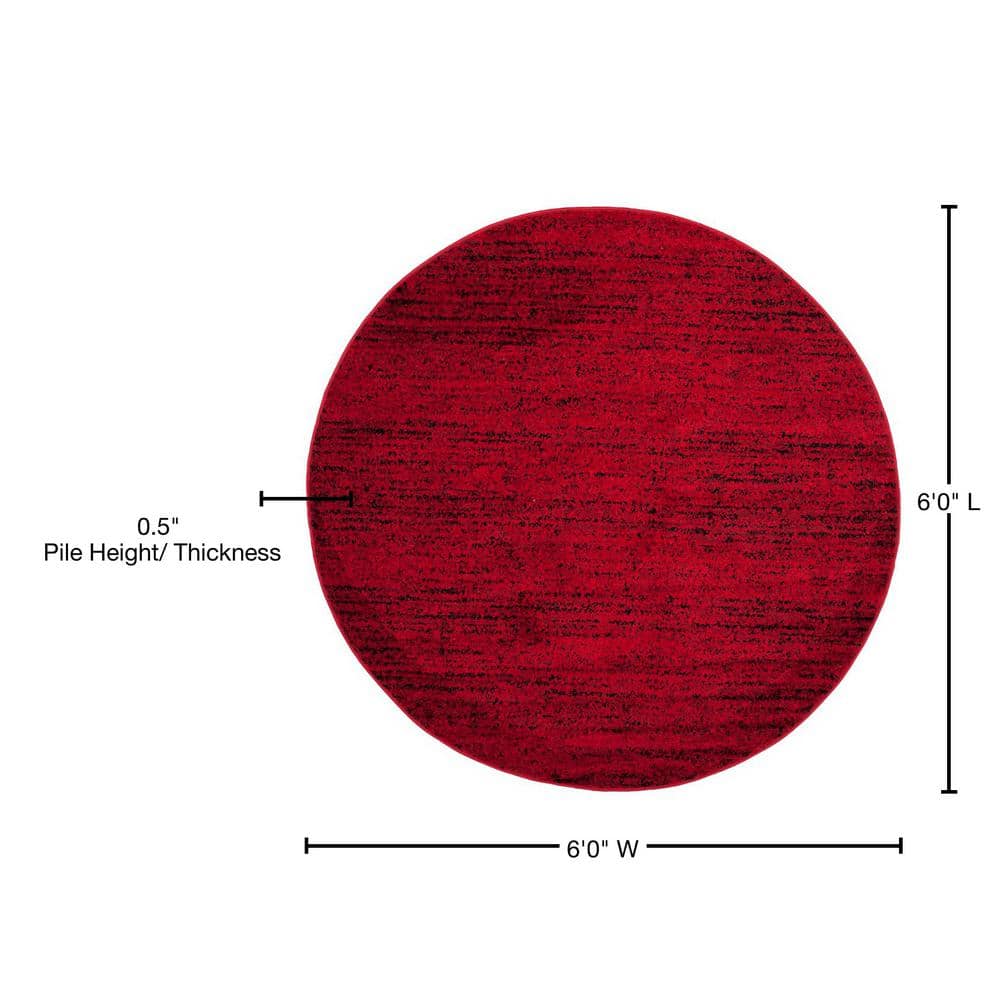 Adirondack Red and Black Round Synthetic Area Rug 6' x 6'