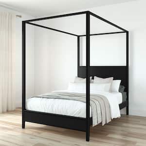 Haven Black Wood Frame Full Canopy Bed with Solid Wood