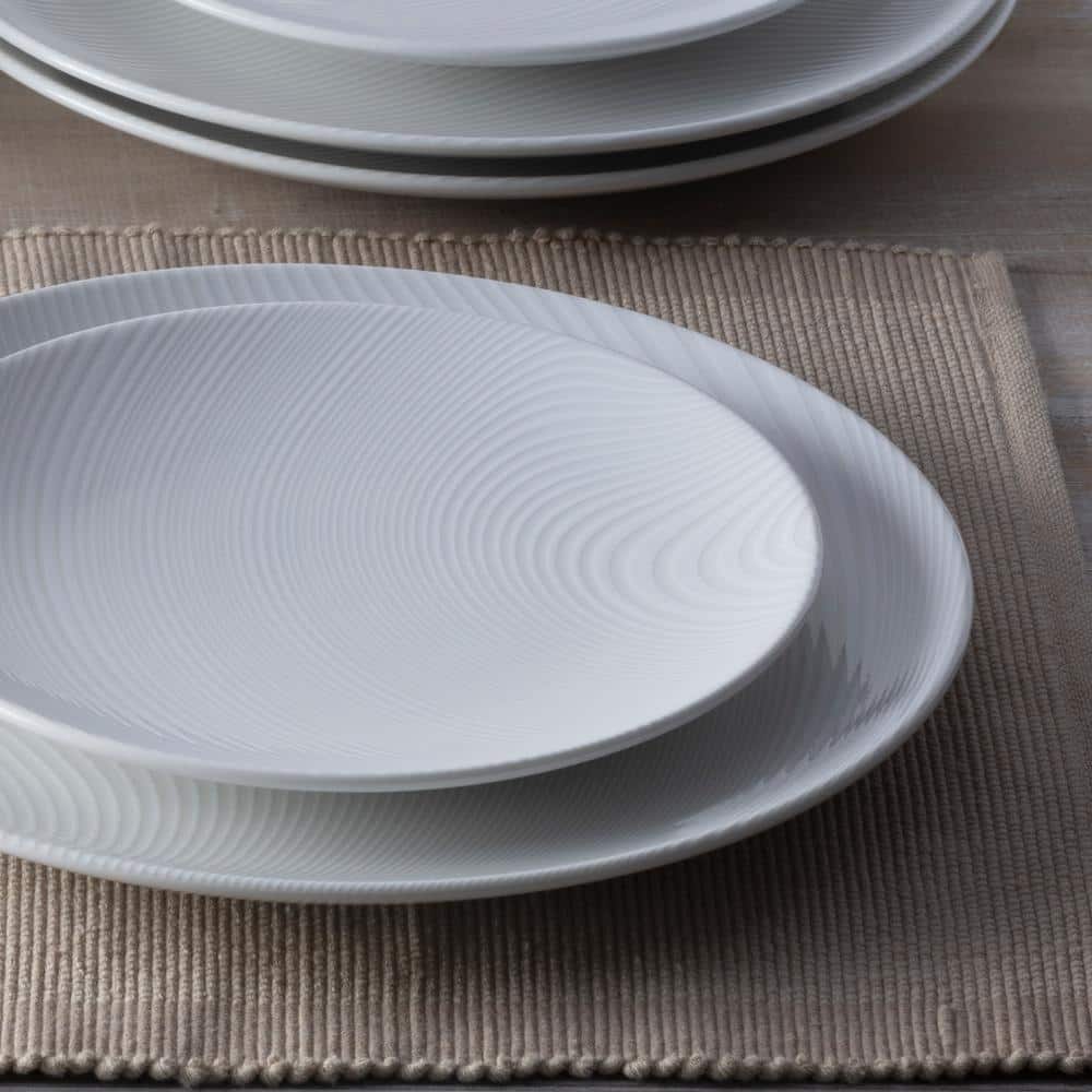 White Textured Porcelain Round Dinner Plates, Set of 4