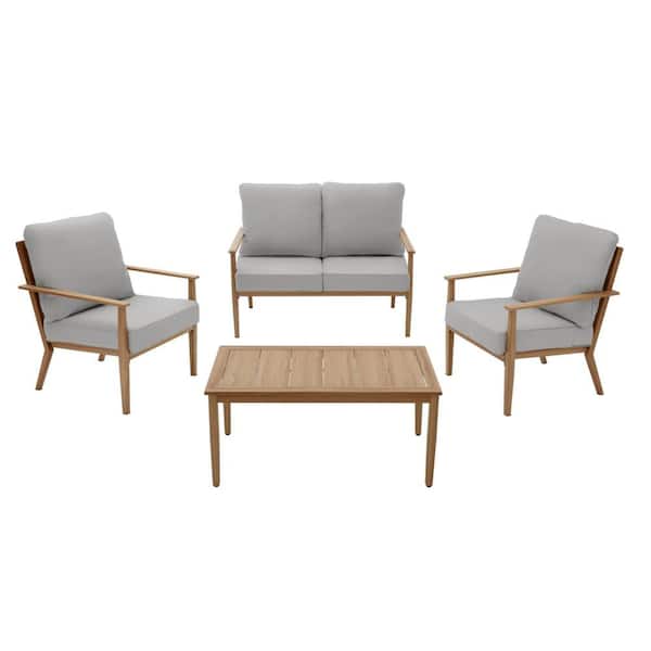 Alderton 4-Piece Brown Metal Outdoor Patio Conversation Deep Seating Set with Standard Stone Gray Cushions