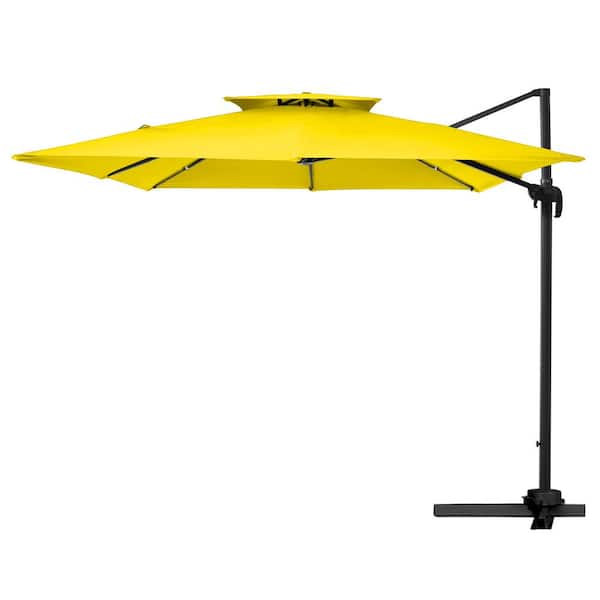 JEAREY SunShade Deluxe 10 ft. Square Cantilever Umbrella with Cover Heavy-Duty 360° Rotation Patio Umbrella in Yellow
