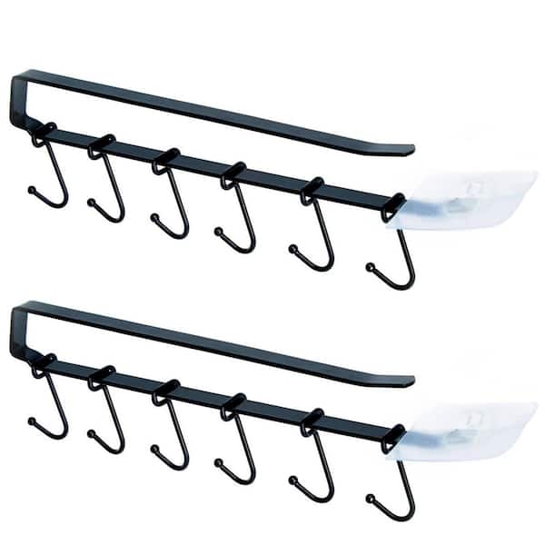 Under Cabinet Mug Rack with 6-Hooks, Display Hanging Cups Drying Hook for Bar, Kitchen, Black (2-Pack)