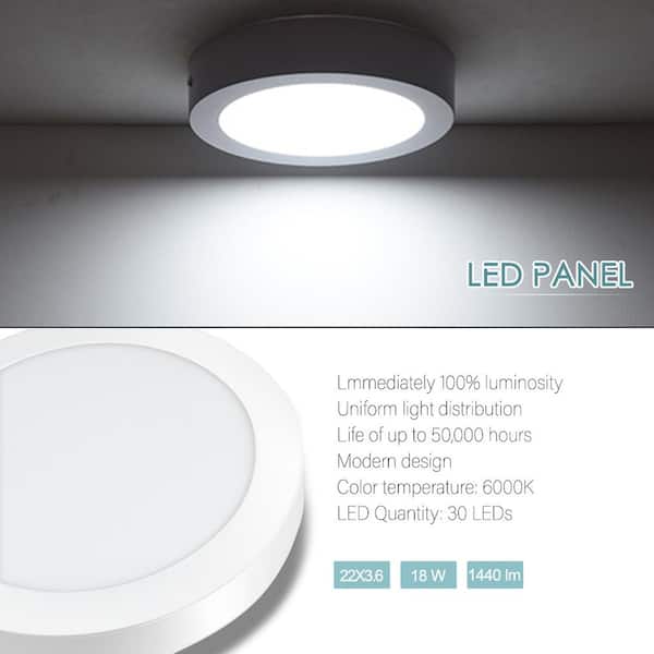 Round LED Recessed Ceiling Panel Lighting White 18 Watt Light 6000K Stylish 