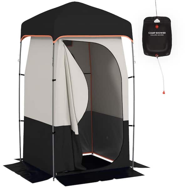 Portable Shower Tent, Camping Dressing Changing Tent Room with Solar Shower Bag, Floor and Carrying Bag, Black