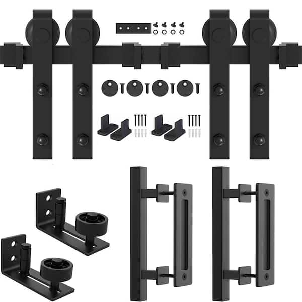 WINSOON 144 in. Frosted Black J Shape Sliding Barn Door Track and ...