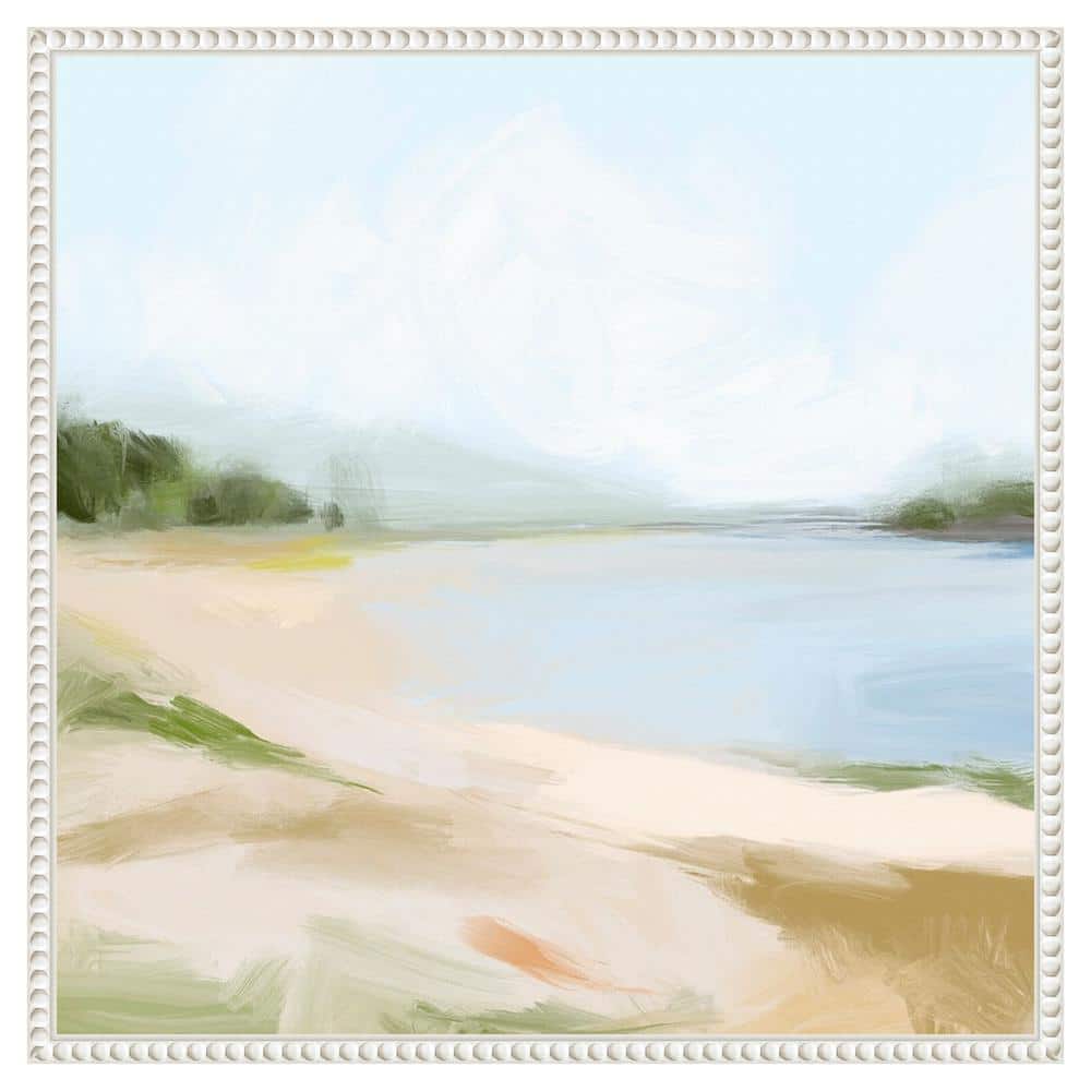 Blissful Bay View I White Framed Coastal Canvas Print