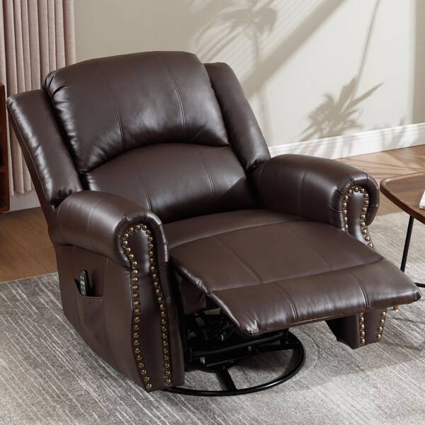 aisword Wine Red 360° Faux Leather Manual Swivel Rocker Recliner