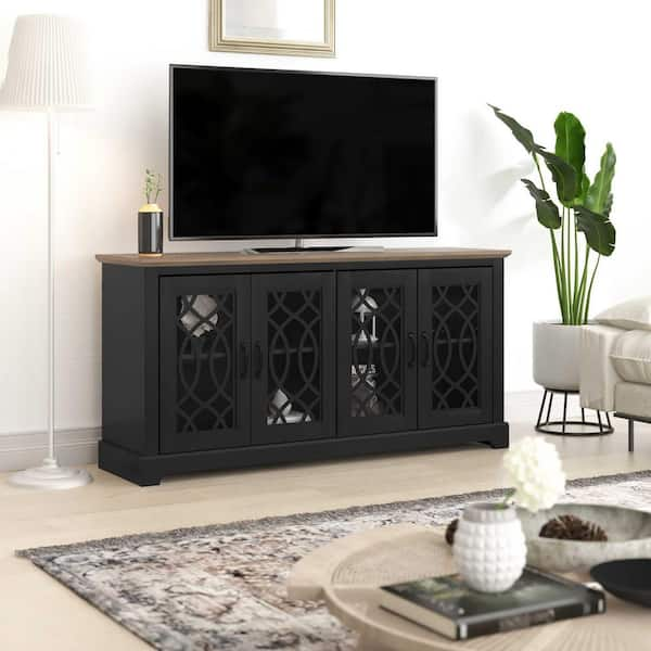 TV Stand, outlets Black Oak