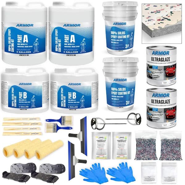 4.5 Gal. Tan Gloss 2 Part 900 sq.ft. Epoxy Kit Interior/Exterior Concrete Basement & Garage Roller Floor Paint Coating