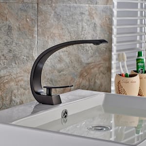 Single Hole Single-Handle Bathroom Faucet with Curved Spout in Matte Black