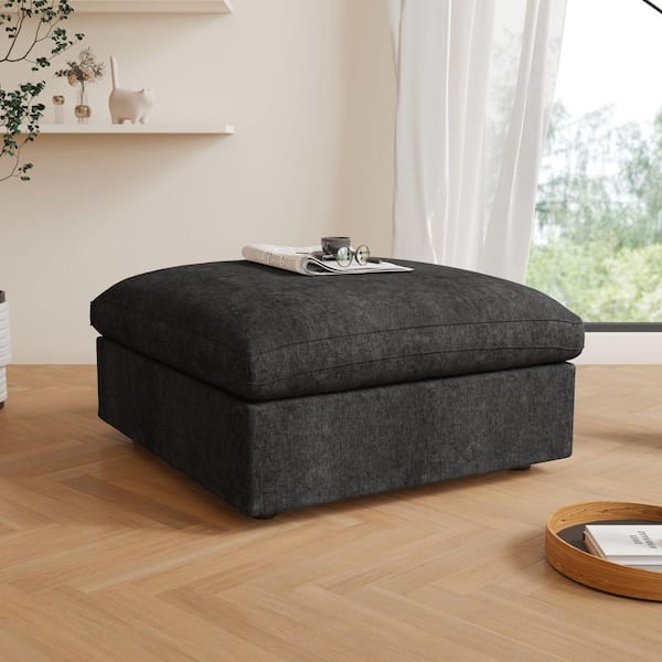 Modular 38 in. Armless Linen Upholstered Modern Square 1-Piece Sectional Sofa Ottoman in Black