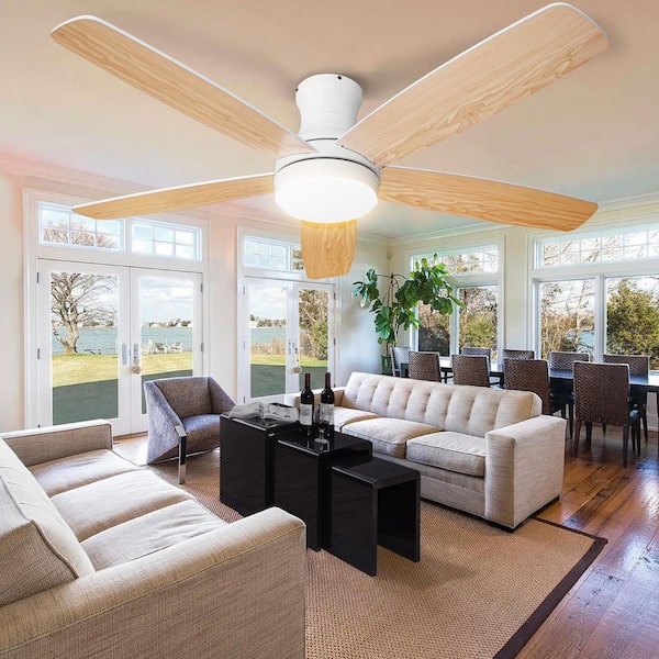 52 in. Smart Indoor White Low Profile Standard Ceiling Fan with Dimmable LED APP Remote and Two Blade Colors