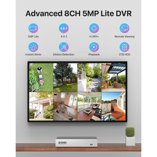 8-Channel 1080p FHD 2TB HDD DVR Home Surveillance System with 6-Wired Bullet Cameras