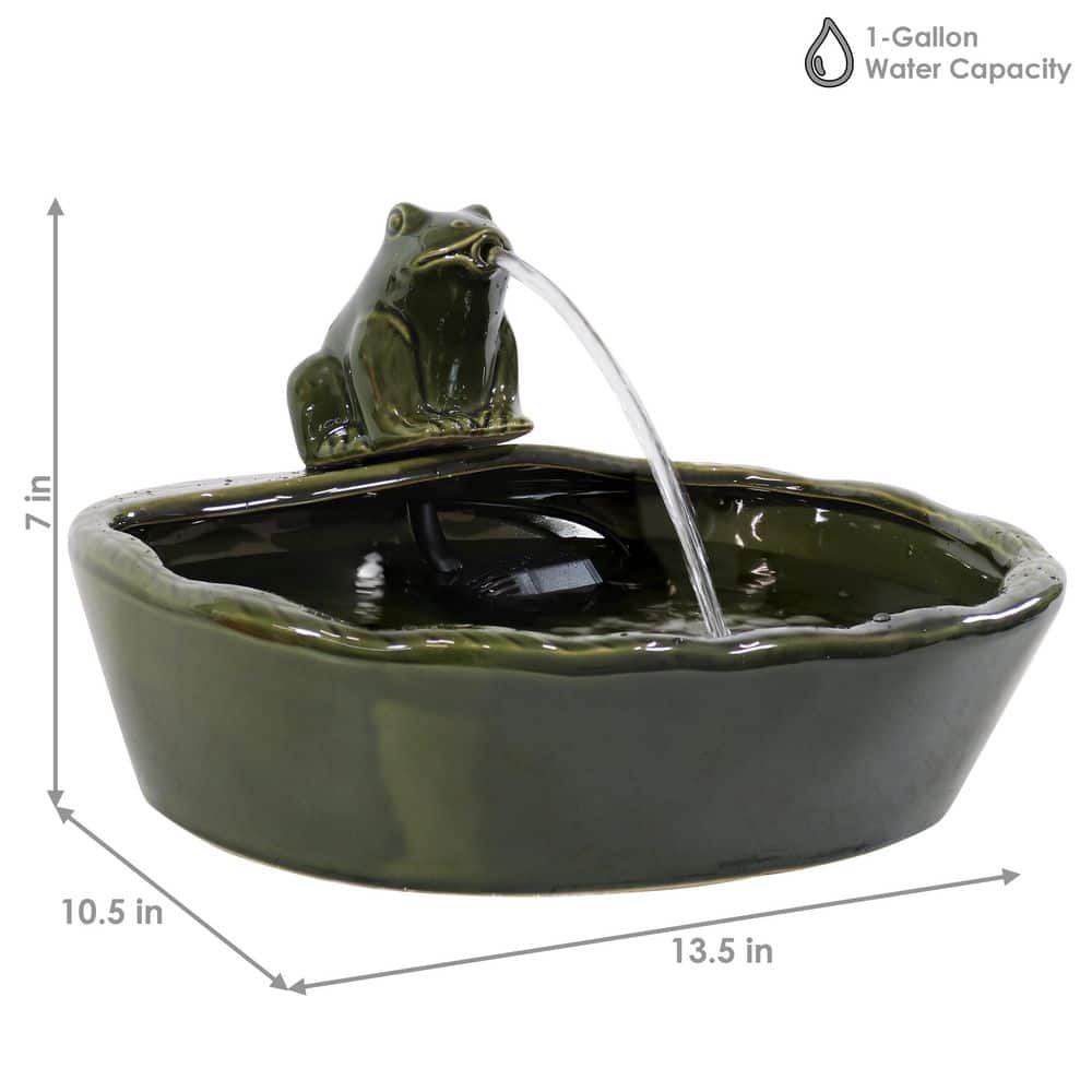 Green Ceramic Solar Powered Frog Tabletop Water Fountain