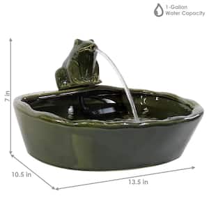 7 in. Ceramic Frog Solar Outdoor Water Fountain