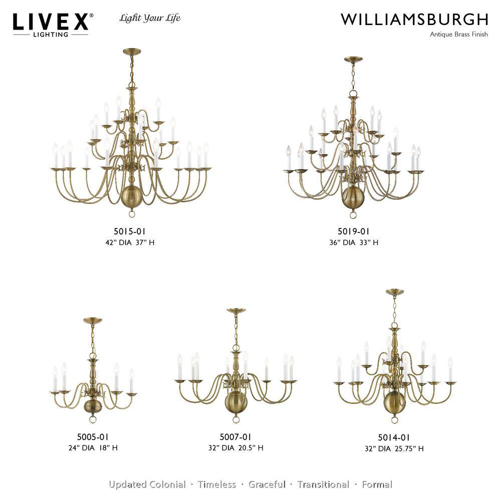 Antique Brass 8-Light Candelabra Chandelier with Chain
